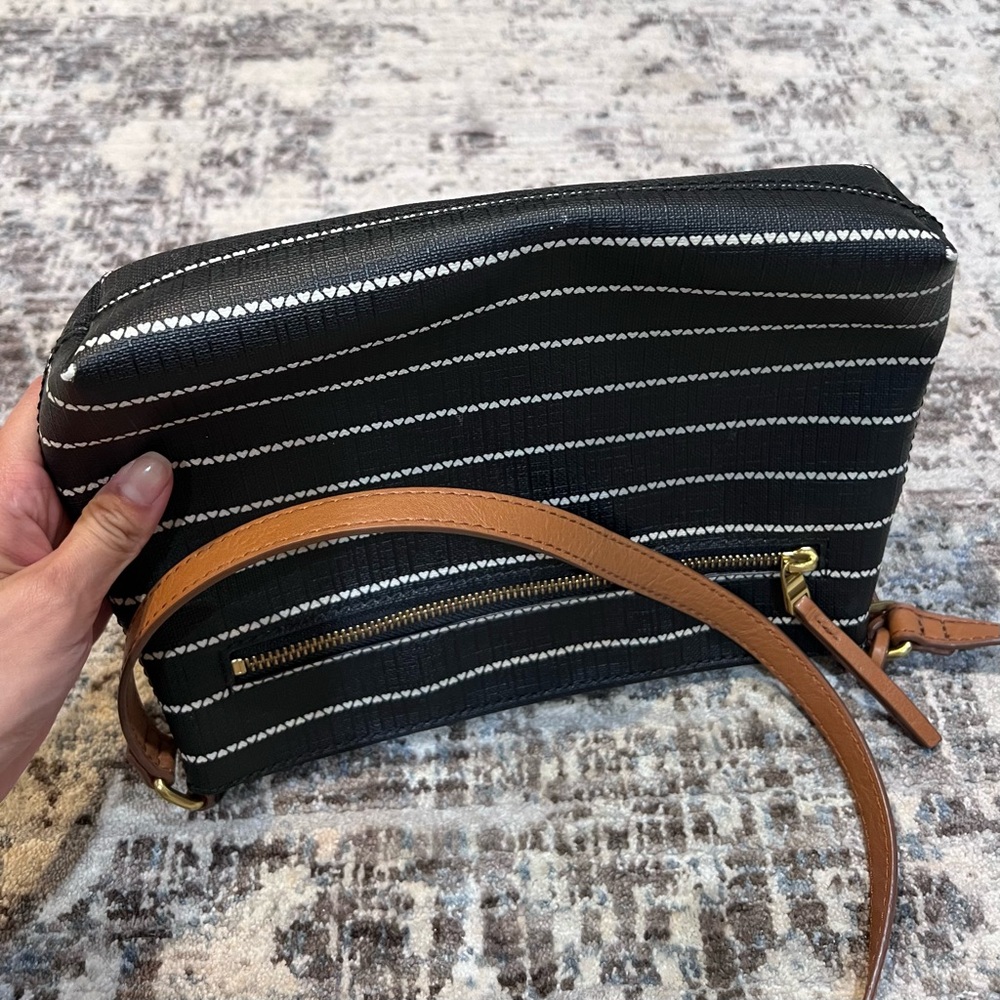 Fossil Fiona Small Black and White Striped Crossbody Bag with Brown Strap - Picture 5 of 10